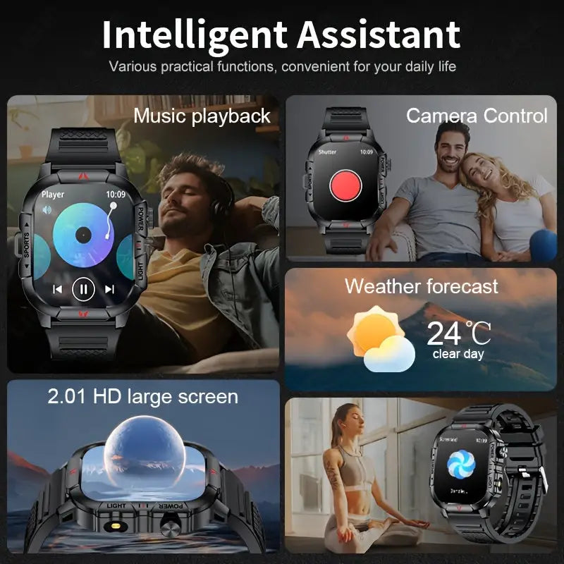 LIGE Men’s Smartwatch – 2.01’’ Large Screen with Flashlight Weather Alerts - TWS