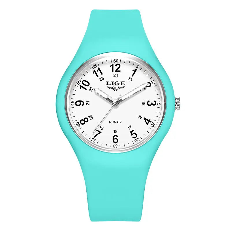 LIGE Minimalist Silicone Quartz Watch – Unisex Design (Available in Multiple Colour Combinations) - Green & White - TWS