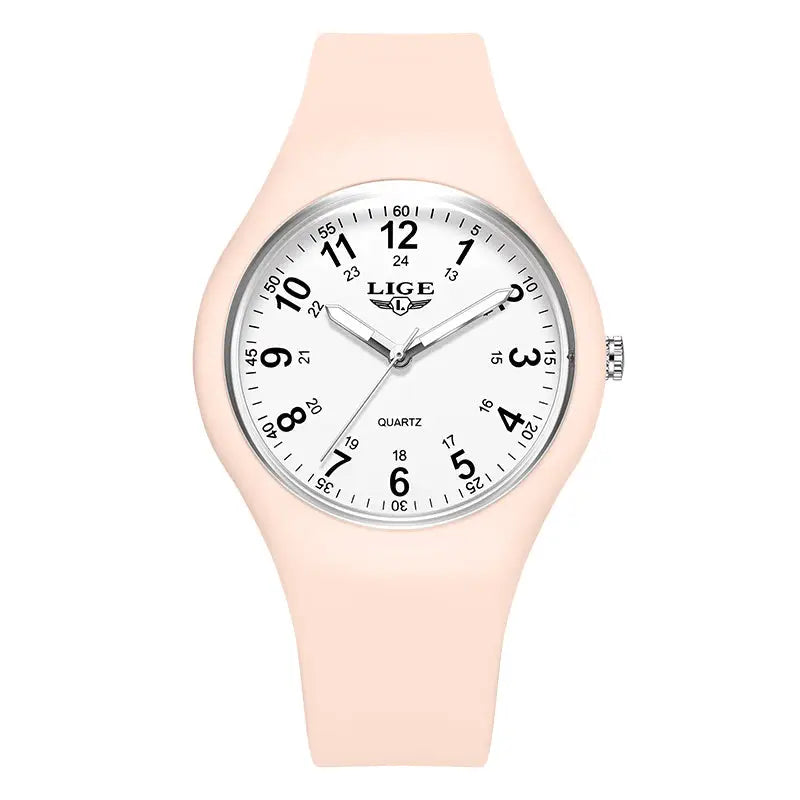 LIGE Minimalist Silicone Quartz Watch – Unisex Design (Available in Multiple Colour Combinations) - Pink & White - TWS