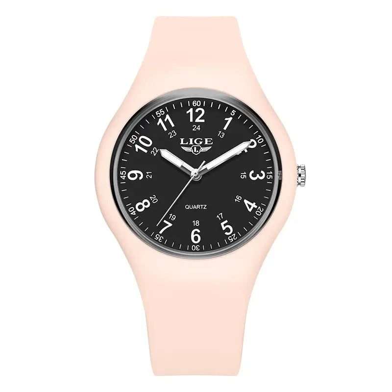 LIGE Minimalist Silicone Quartz Watch – Unisex Design (Available in Multiple Colour Combinations) - Pink & Black - TWS
