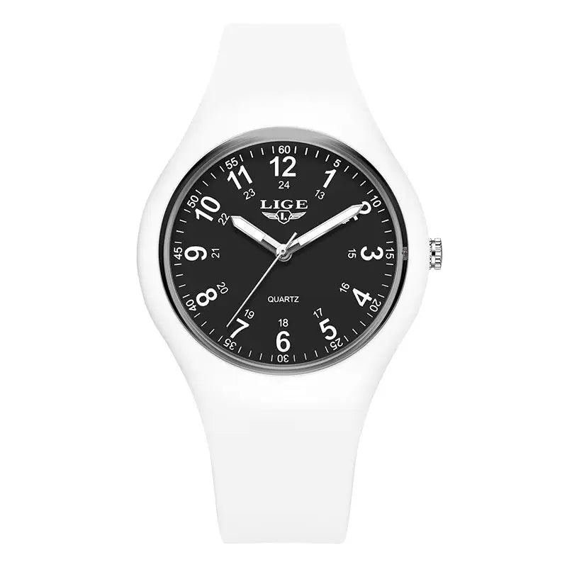 LIGE Minimalist Silicone Quartz Watch – Unisex Design (Available in Multiple Colour Combinations) - White & Black - TWS