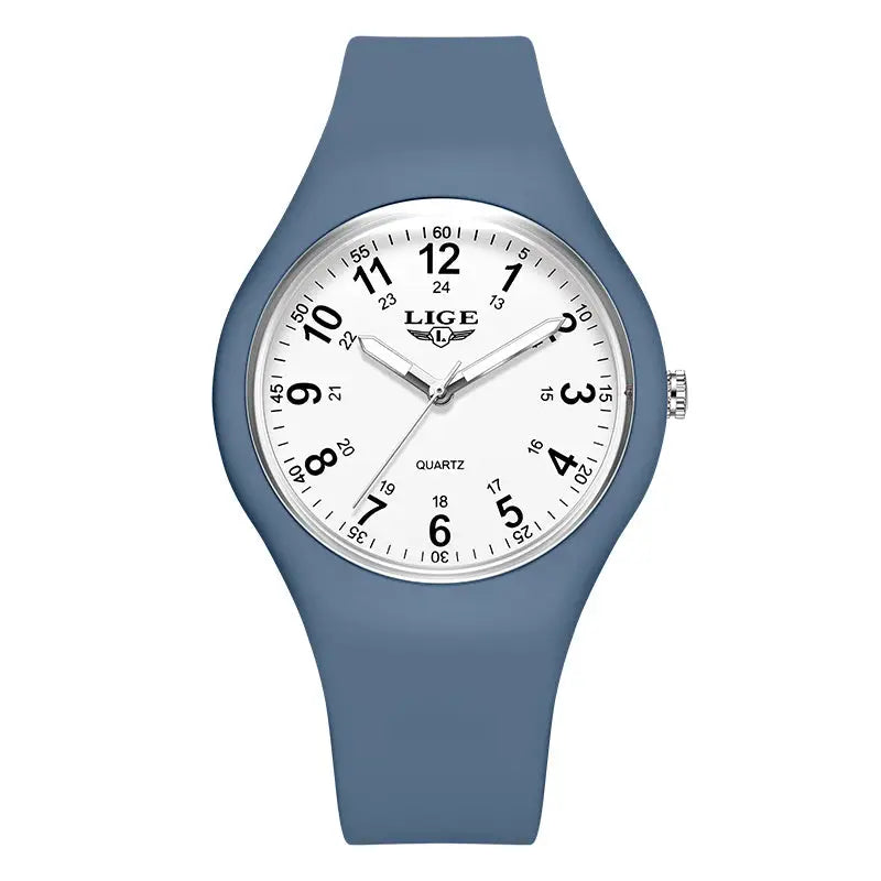 LIGE Minimalist Silicone Quartz Watch – Unisex Design (Available in Multiple Colour Combinations) - Blue & White - TWS