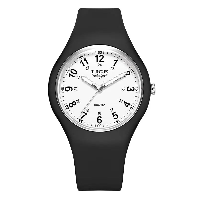 LIGE Minimalist Silicone Quartz Watch – Unisex Design (Available in Multiple Colour Combinations) - Black & White - TWS