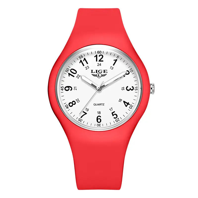 LIGE Minimalist Silicone Quartz Watch – Unisex Design (Available in Multiple Colour Combinations) - Red & White - TWS