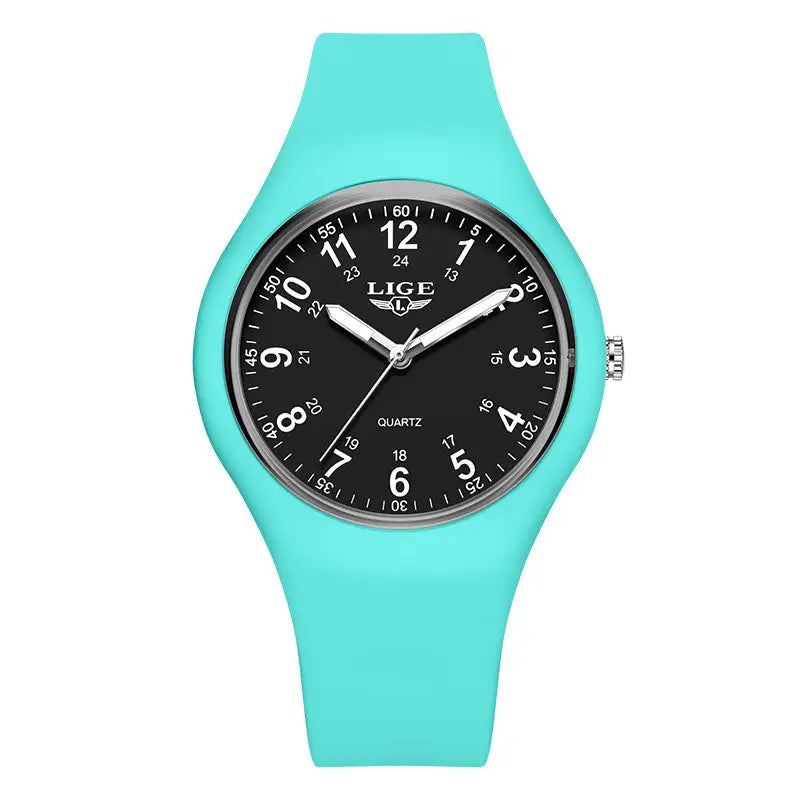 LIGE Minimalist Silicone Quartz Watch – Unisex Design (Available in Multiple Colour Combinations) - Cyan & Black - TWS