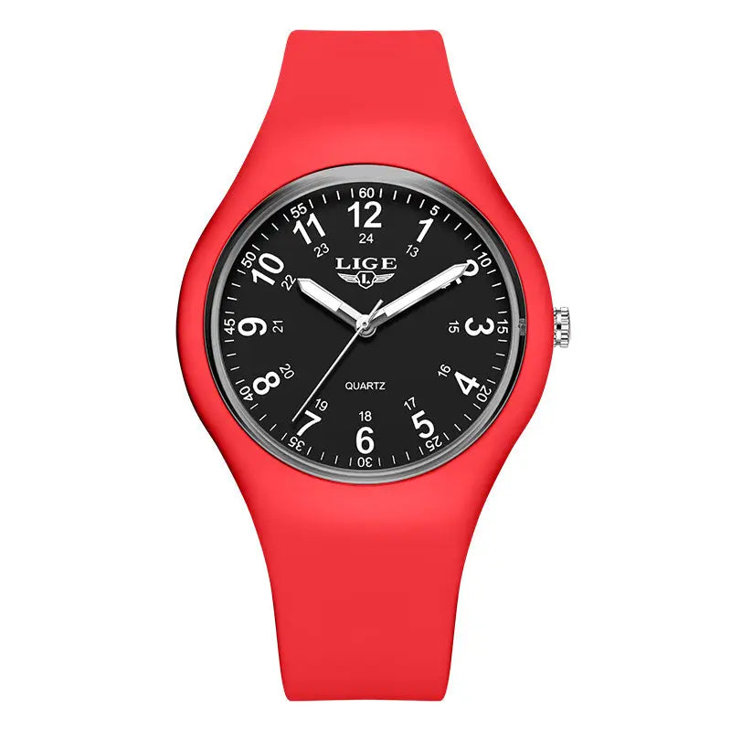 LIGE Minimalist Silicone Quartz Watch – Unisex Design (Available in Multiple Colour Combinations) - Red & Black - TWS
