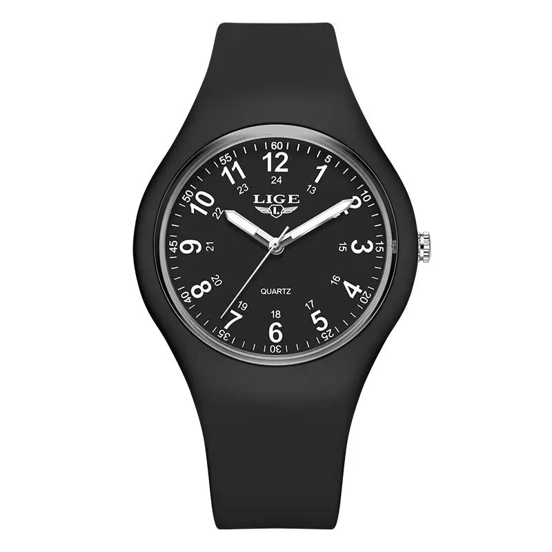 LIGE Minimalist Silicone Quartz Watch – Unisex Design (Available in Multiple Colour Combinations) - Black - TWS