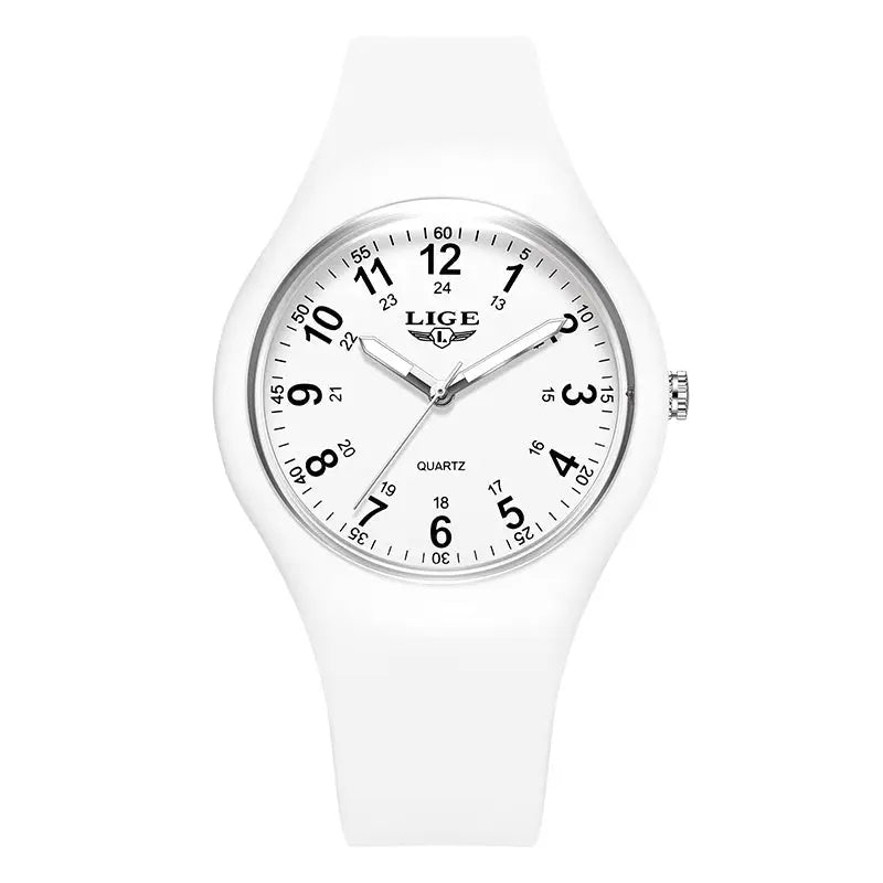 LIGE Minimalist Silicone Quartz Watch – Unisex Design (Available in Multiple Colour Combinations) - White - TWS
