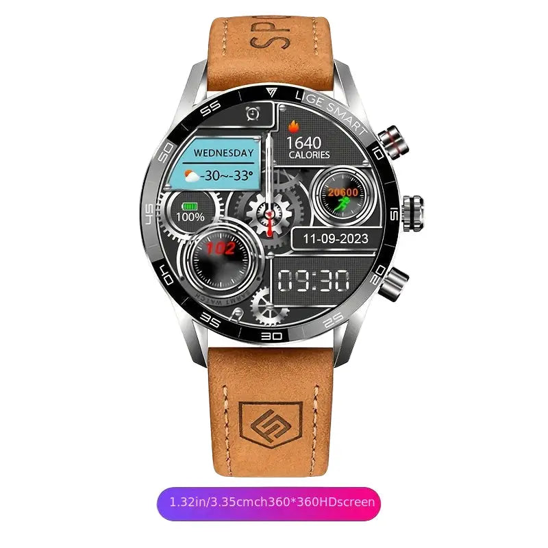 LIGE Multifunctional Sports Smart Watch (8 different styles available) - Brown Strap With Silvery Shell - TWS