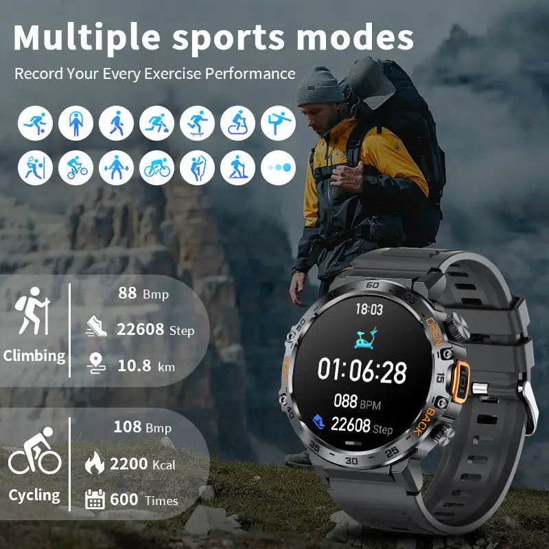 LIGE Outdoor Smartwatch – HD Screen LED Flashlight 290mAh Battery (6 types available) - TWS