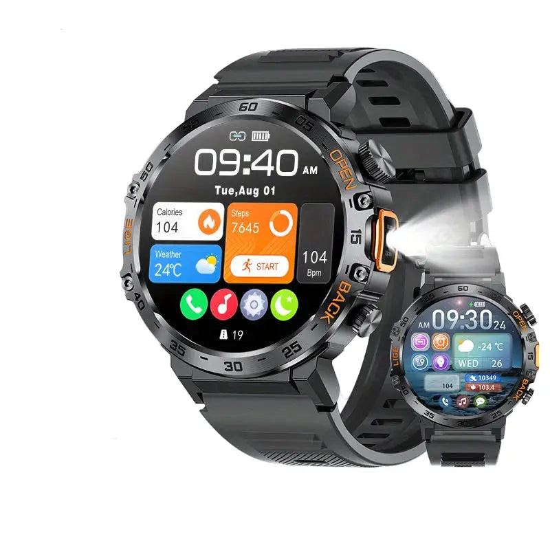 LIGE Outdoor Smartwatch – HD Screen LED Flashlight 290mAh Battery (6 types available) - Black Silicone - TWS