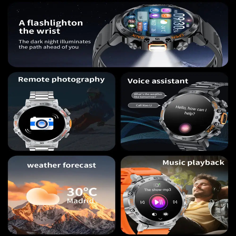 LIGE Outdoor Smartwatch – HD Screen LED Flashlight 290mAh Battery (6 types available) - TWS