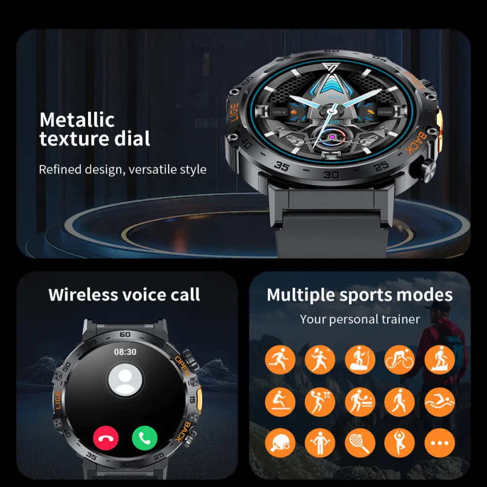 LIGE Outdoor Smartwatch – HD Screen LED Flashlight 290mAh Battery (6 types available) - TWS