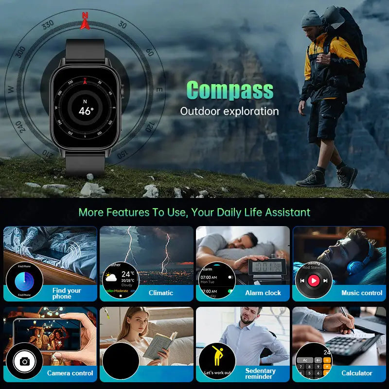 LIGE Outdoor Smartwatch – Large Screen with Compass & Music (10 different styles available) - TWS