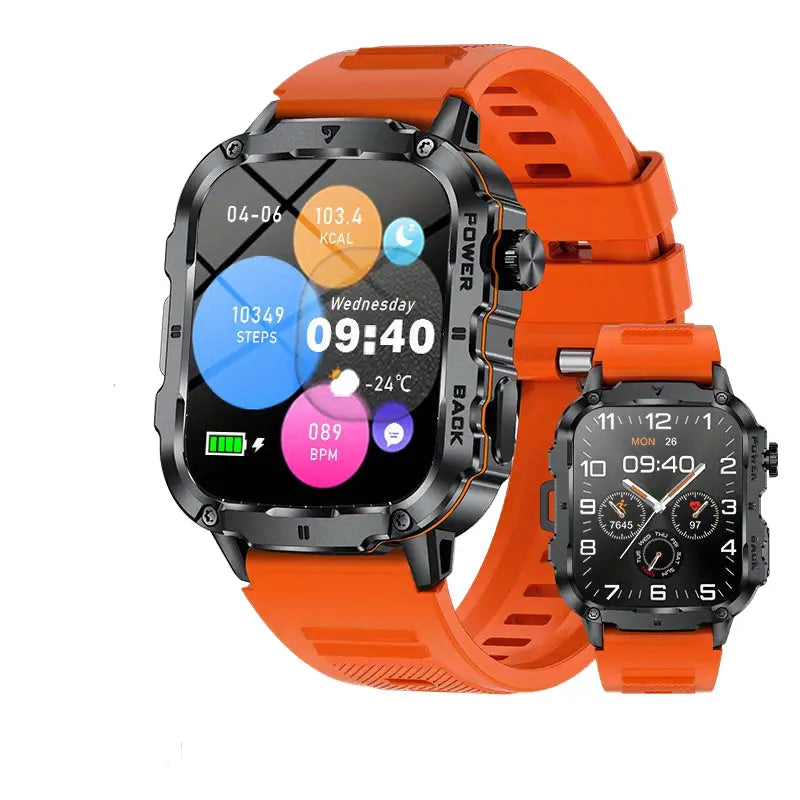 LIGE Smart Sports Watch – HD Touch Screen with Call Function (8 models available) - Orange Silicone Band - TWS