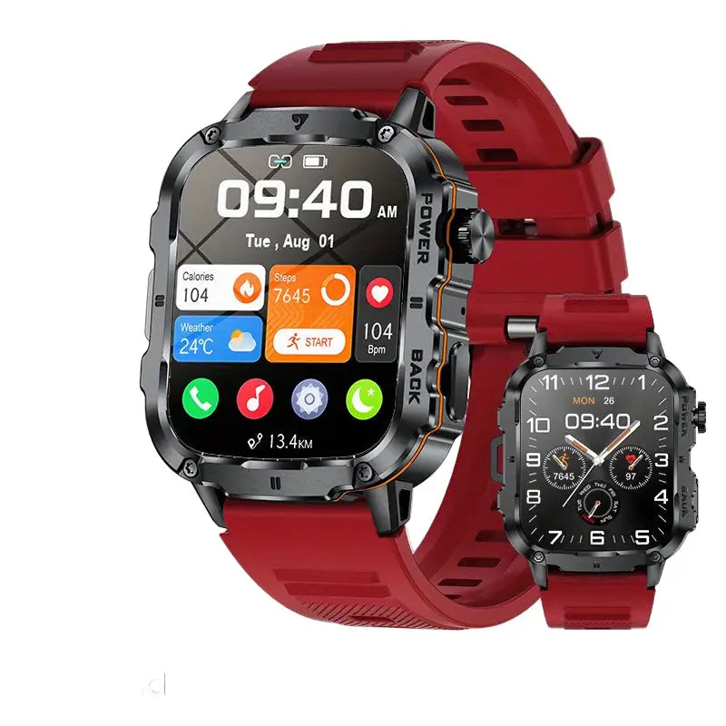 LIGE Smart Sports Watch – HD Touch Screen with Call Function (8 models available) - Red Silicone Band - TWS
