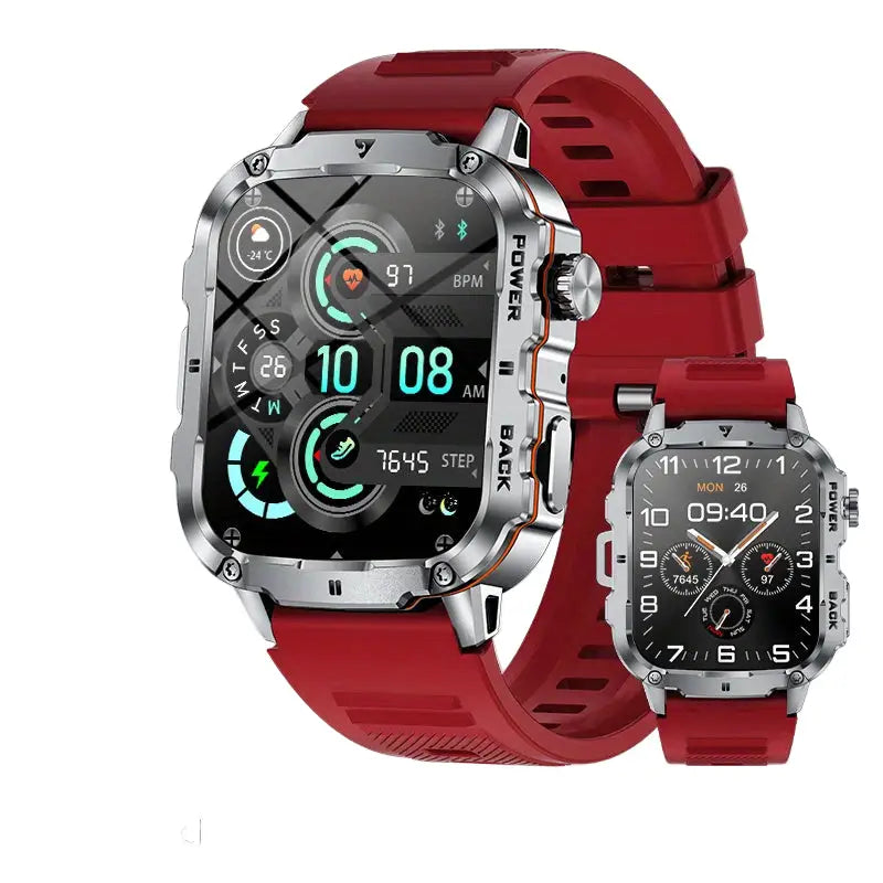 LIGE Smart Sports Watch – HD Touch Screen with Call Function (8 models available) - Red Silicone Band-J - TWS