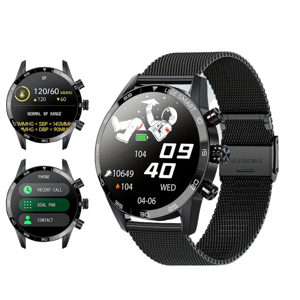 LIGE Smart Watch – Full Touch Screen with Multi-Sport Modes (10 colours available) - Mesh Black - TWS