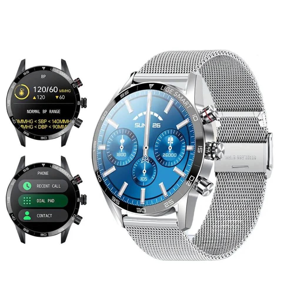 LIGE Smart Watch – Full Touch Screen with Multi-Sport Modes (10 colours available) - Mesh Silvery - TWS