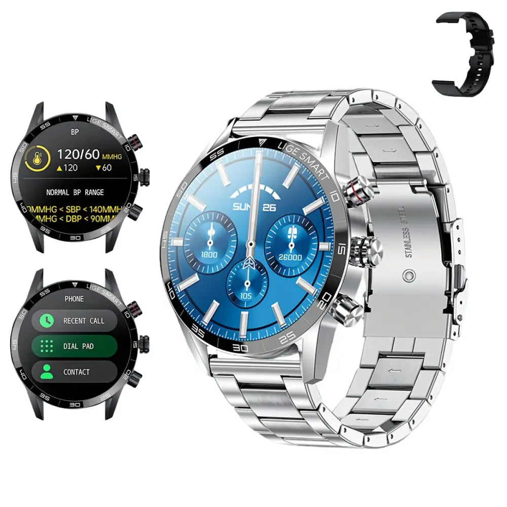 LIGE Smart Watch – Full Touch Screen with Wireless Calls (4 different types available) - Steel Belt Black - TWS