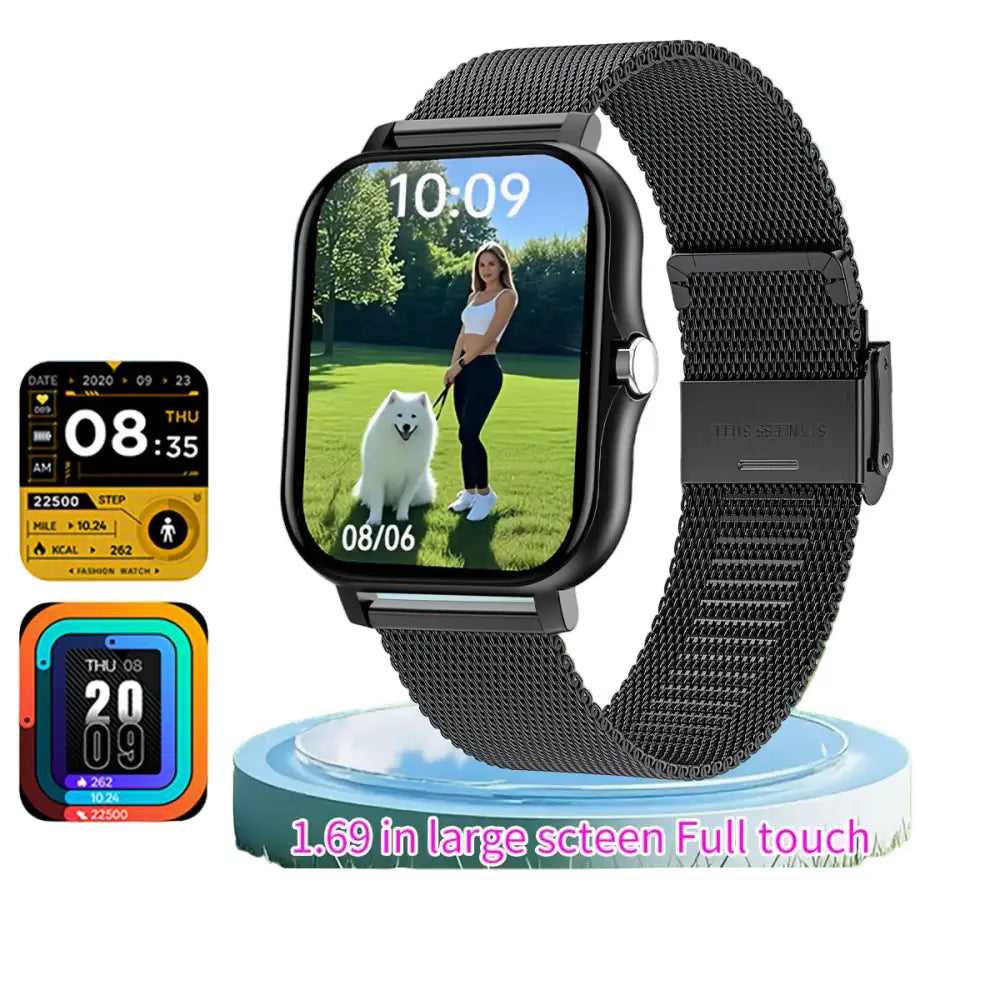 LIGE Smart Watch – Ultra-Thin Design with Wireless Calls (8 colours available) - Black Mesh Belt - TWS