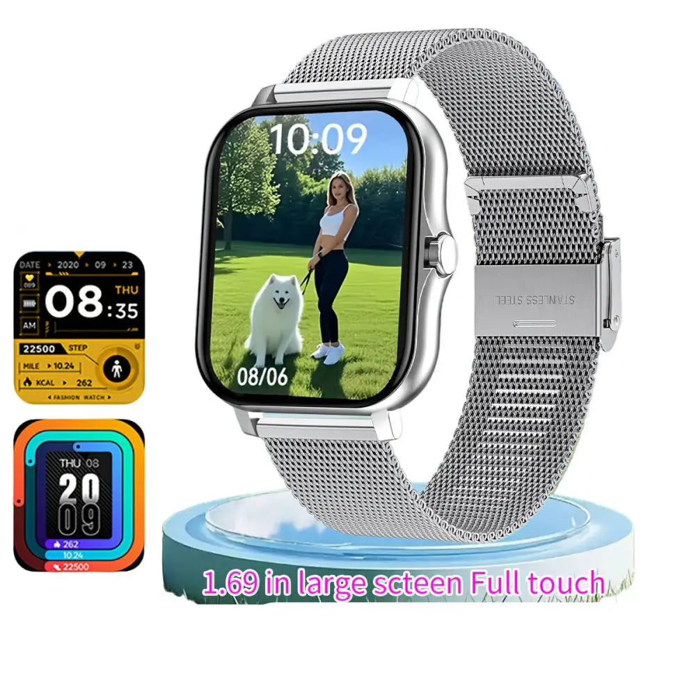 LIGE Smart Watch – Ultra-Thin Design with Wireless Calls (8 colours available) - Gray Mesh Belt - TWS