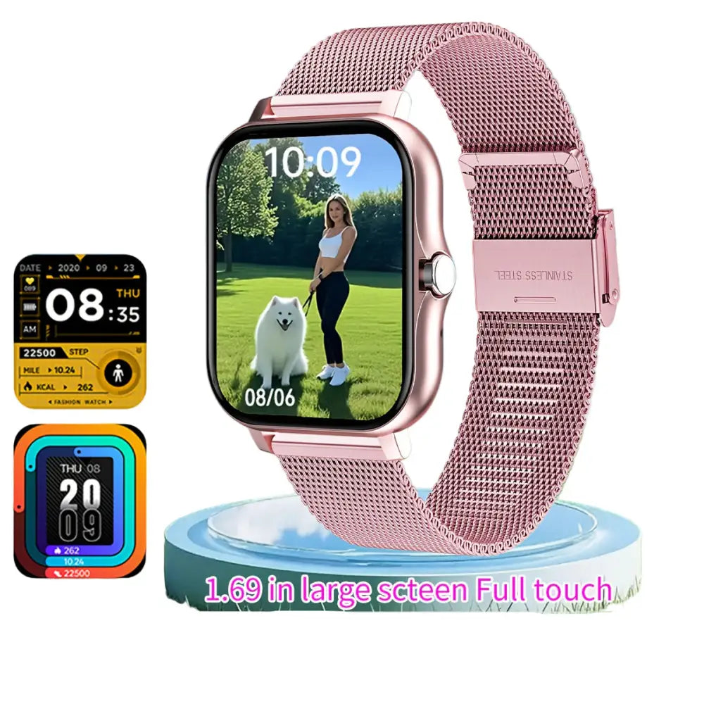 LIGE Smart Watch – Ultra-Thin Design with Wireless Calls (8 colours available) - Pink Mesh Belt - TWS