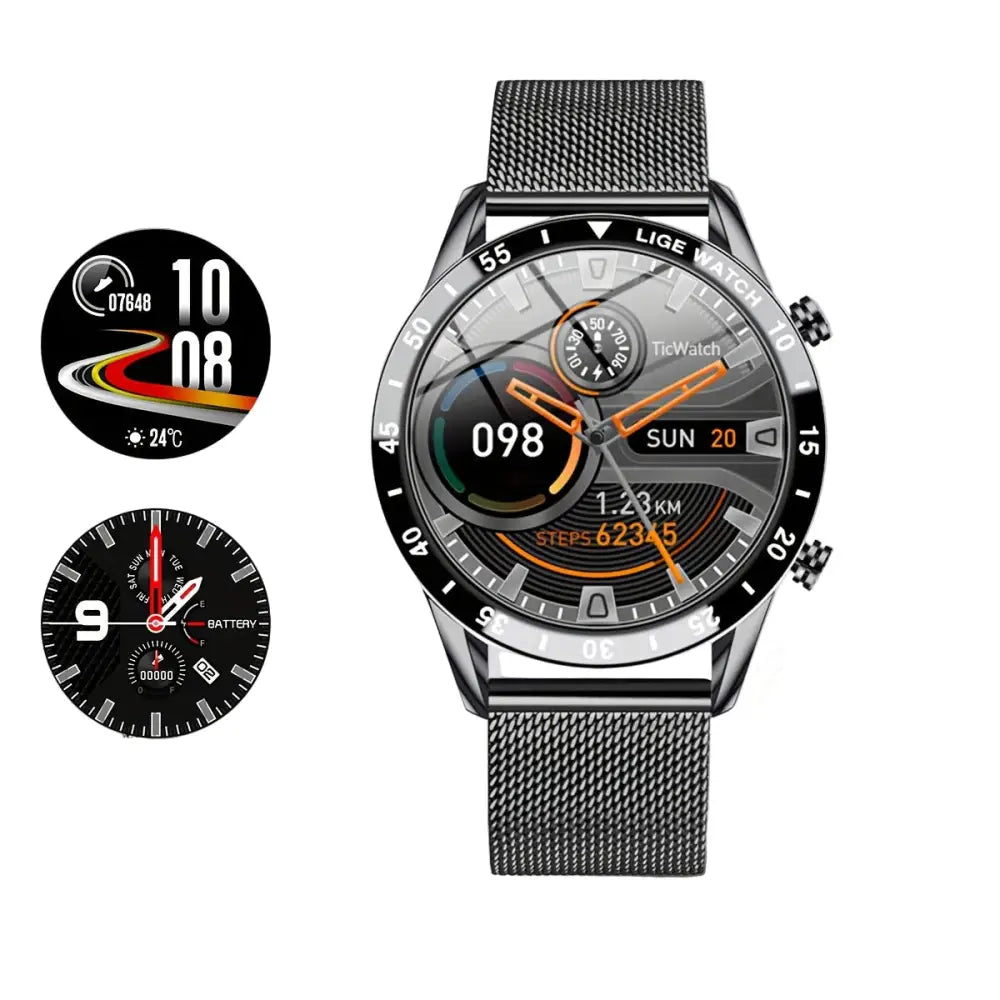 LIGE Smartwatch – Full Touchscreen with Call Management (4 types available) - Mesh Black - TWS