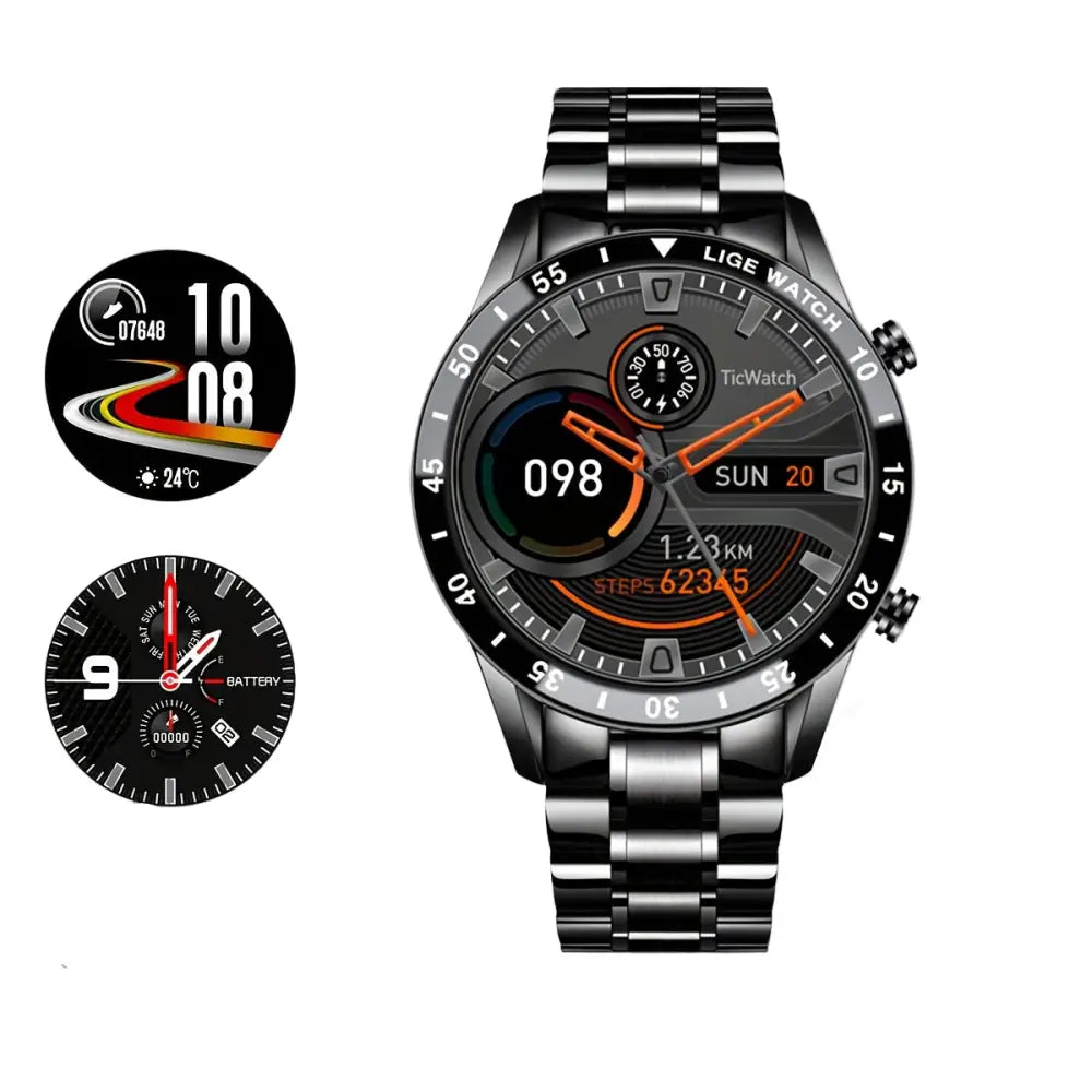 LIGE Smartwatch – Full Touchscreen with Call Management (4 types available) - Steel Black - TWS