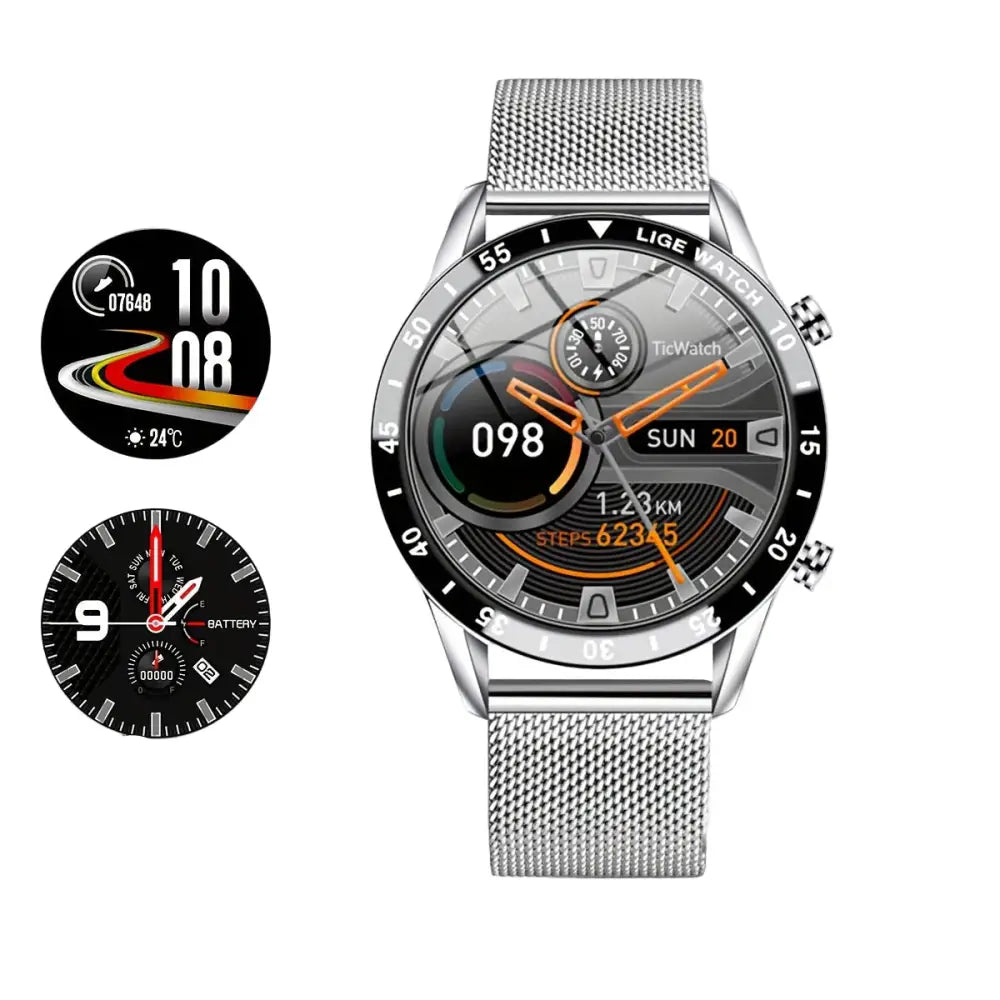 LIGE Smartwatch – Full Touchscreen with Call Management (4 types available) - Mesh Silver - TWS