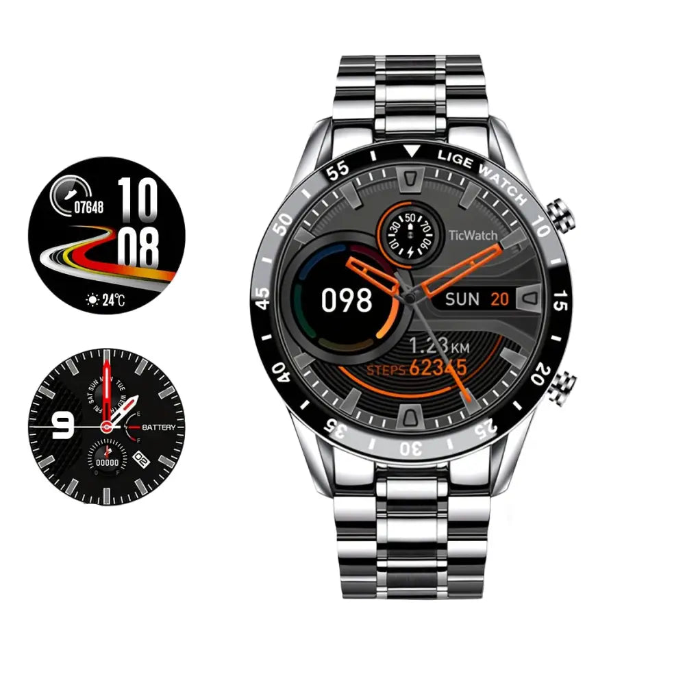 LIGE Smartwatch – Full Touchscreen with Call Management (4 types available) - Steel Silver - TWS