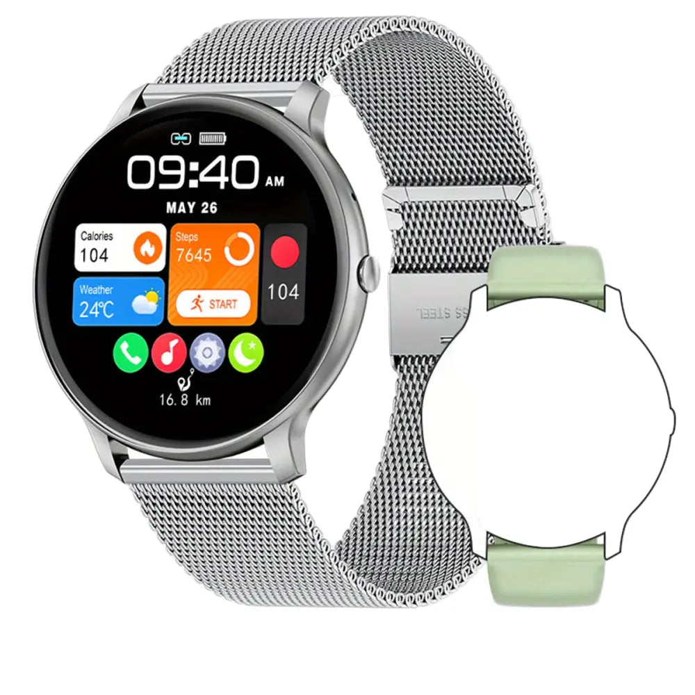 LIGE Smartwatch – Multi-Colour Silicone Strap (11 colours available) - Silvery Mesh Belt - TWS