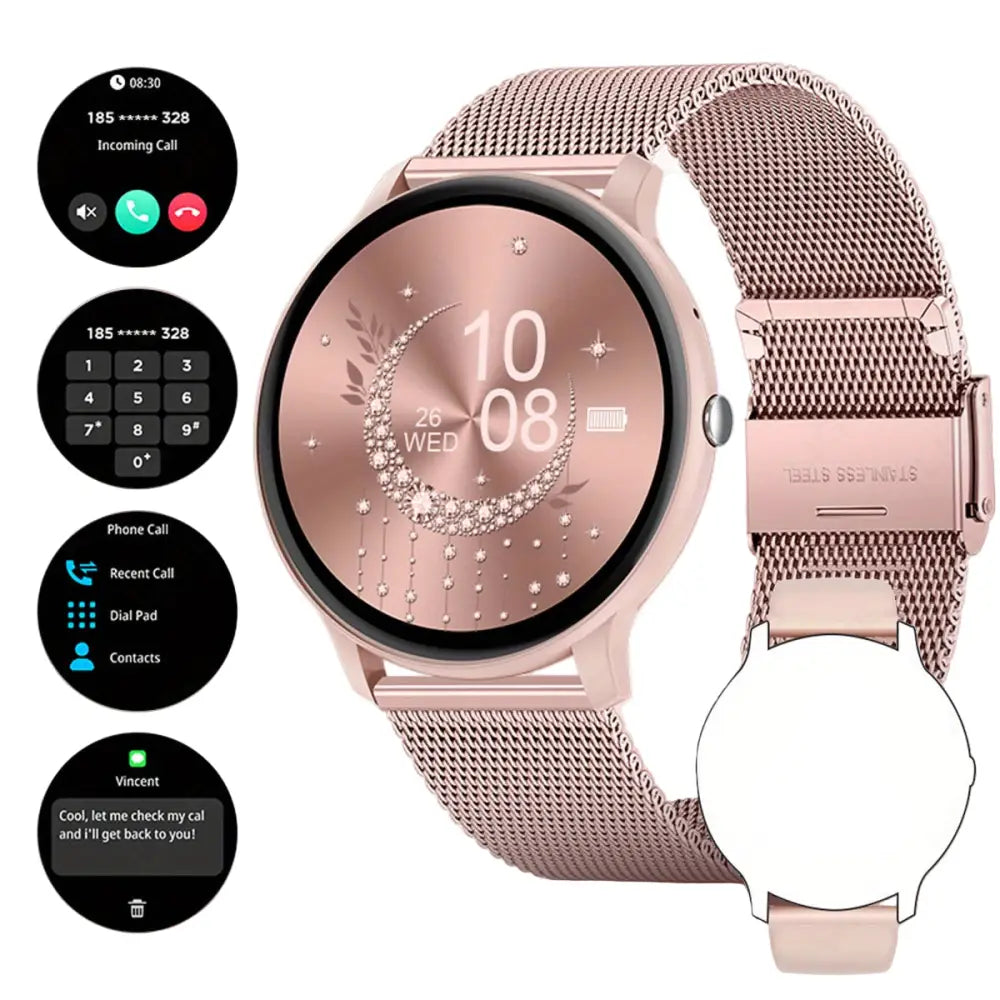 LIGE Smartwatch – Multi-Colour Silicone Strap (11 colours available) - Pink Mesh Belt - TWS