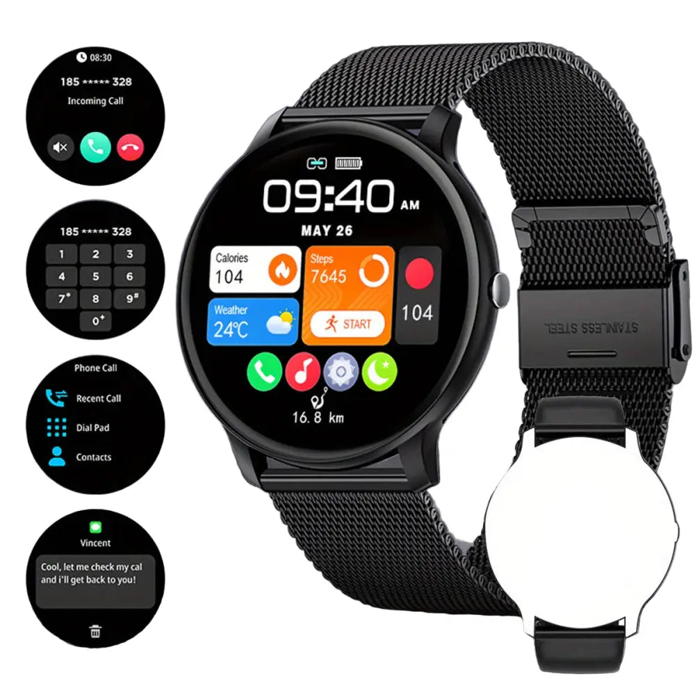 LIGE Smartwatch – Multi-Colour Silicone Strap (11 colours available) - Black Mesh Belt - TWS