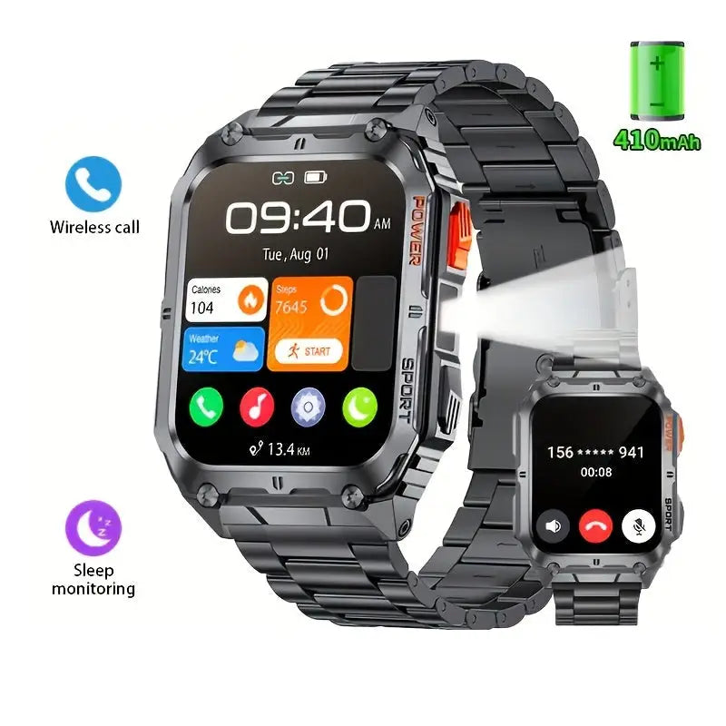 LIGE Smartwatch – Wireless Calling 100+ Sports Modes AI Voice (4 types available) - Steel Belt Black - TWS