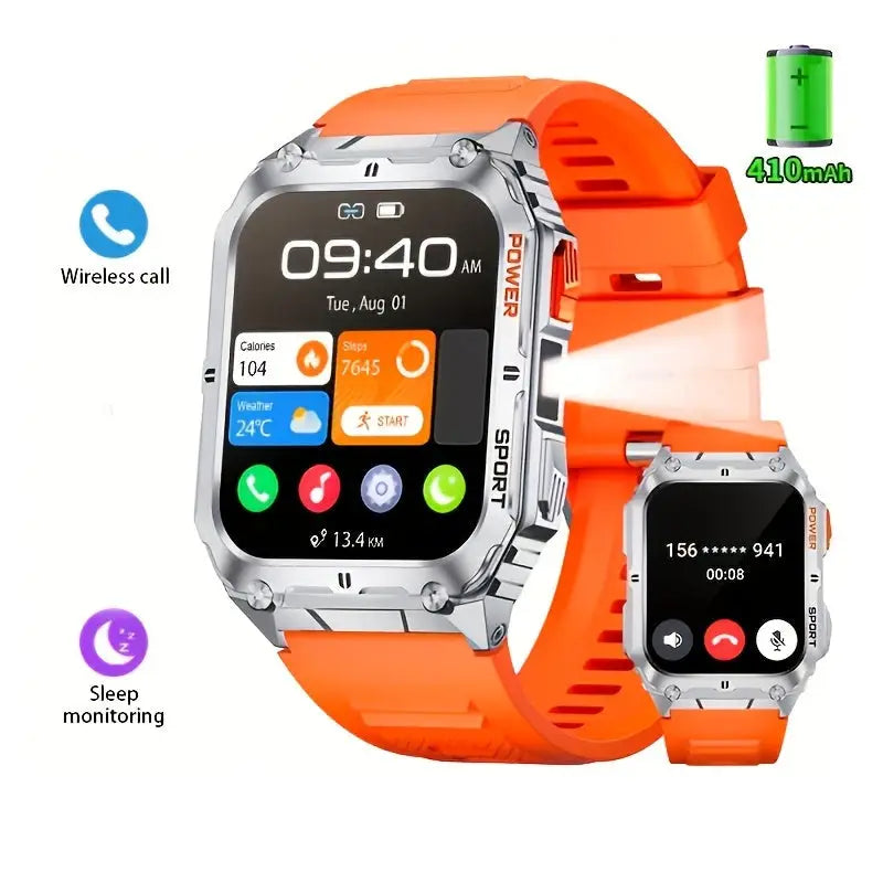 LIGE Smartwatch – Wireless Calling 100+ Sports Modes AI Voice (4 types available) - Orange - TWS