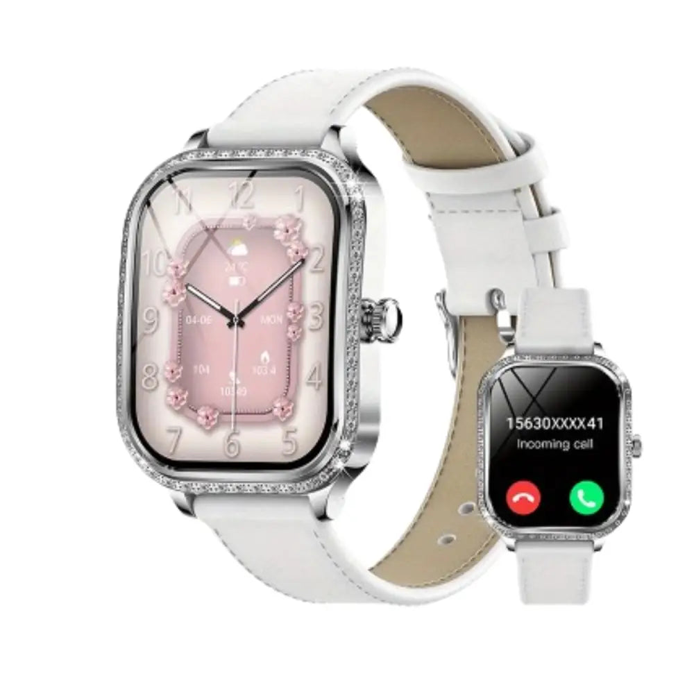 LIGE Women’s Smartwatch – TFT HD Curved Screen Wireless Calls Voice Assistant (6 types available) - White Belt - TWS