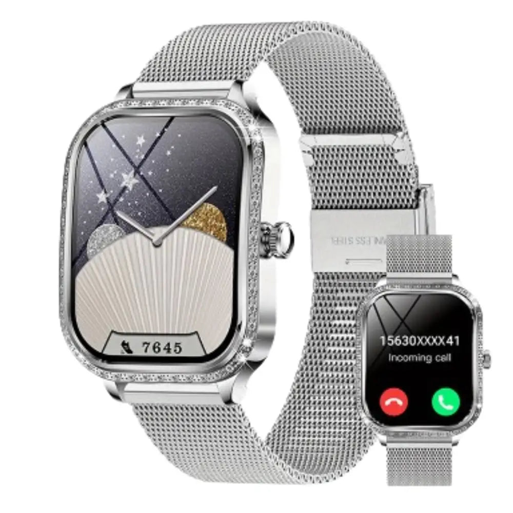LIGE Women’s Smartwatch – TFT HD Curved Screen Wireless Calls Voice Assistant (6 types available) - Silvery-Mesh Belt