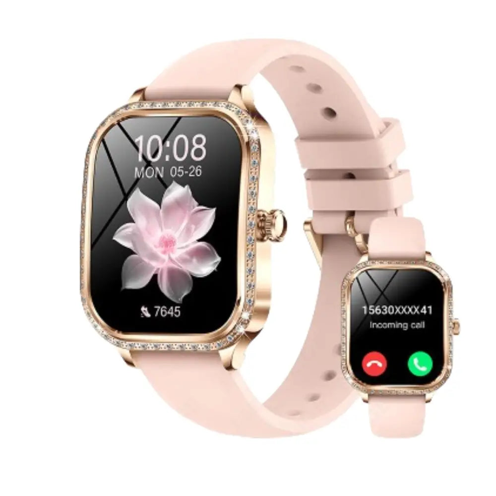 LIGE Women’s Smartwatch – TFT HD Curved Screen Wireless Calls Voice Assistant (6 types available) - Pink-Silicone - TWS
