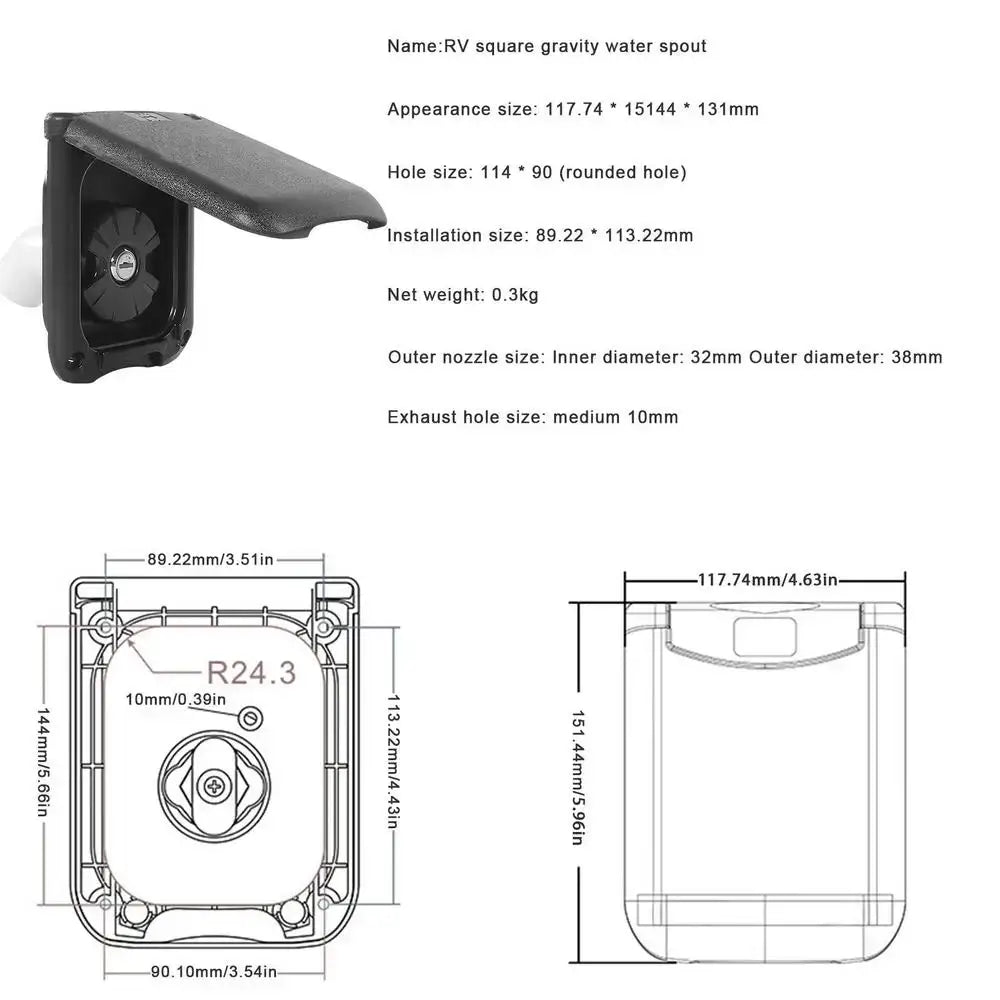 Lockable RV / Caravan Gravity Water Inlet - Black - SS