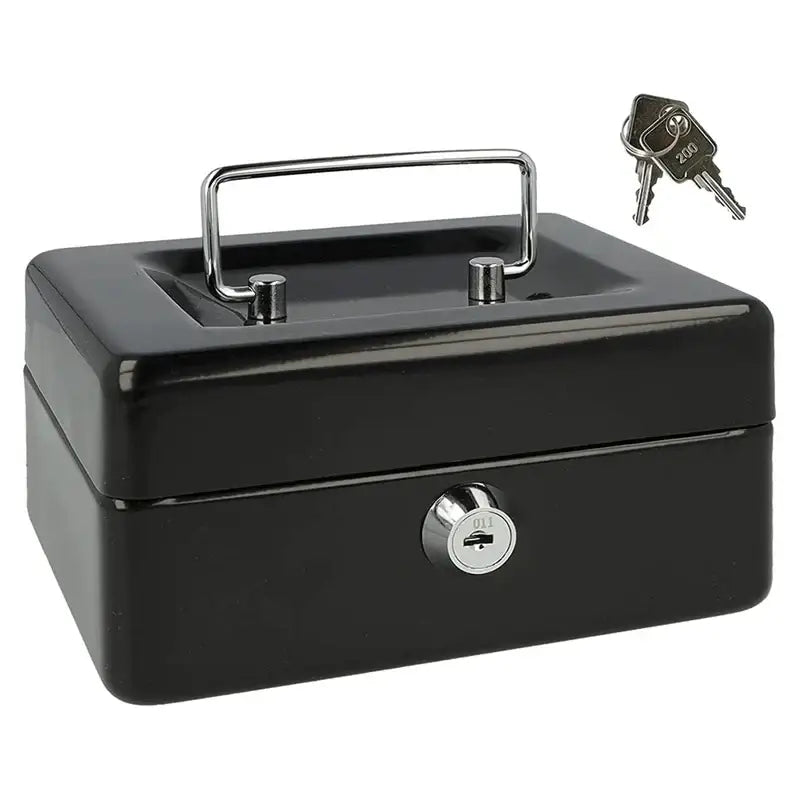 Locking Metal Cash Box With Removable Coin Tray And Key Lock 150X120x8mm - Black