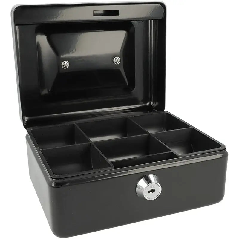 Locking Metal Cash Box With Removable Coin Tray And Key Lock 150X120x8mm - Black