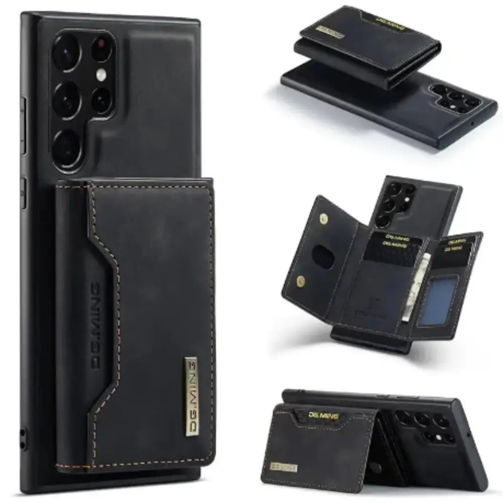 M2 Magnetic Leather Case for Samsung (Black with Bag)