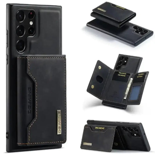 M2 Magnetic Leather Case for Samsung (Black with Bag)