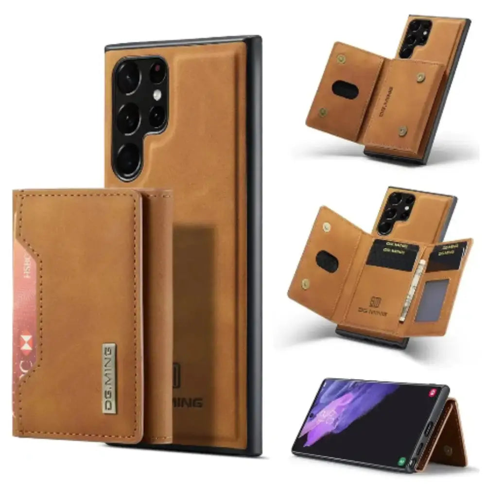 M2 Magnetic Leather Case for Samsung (Brown with Bag)