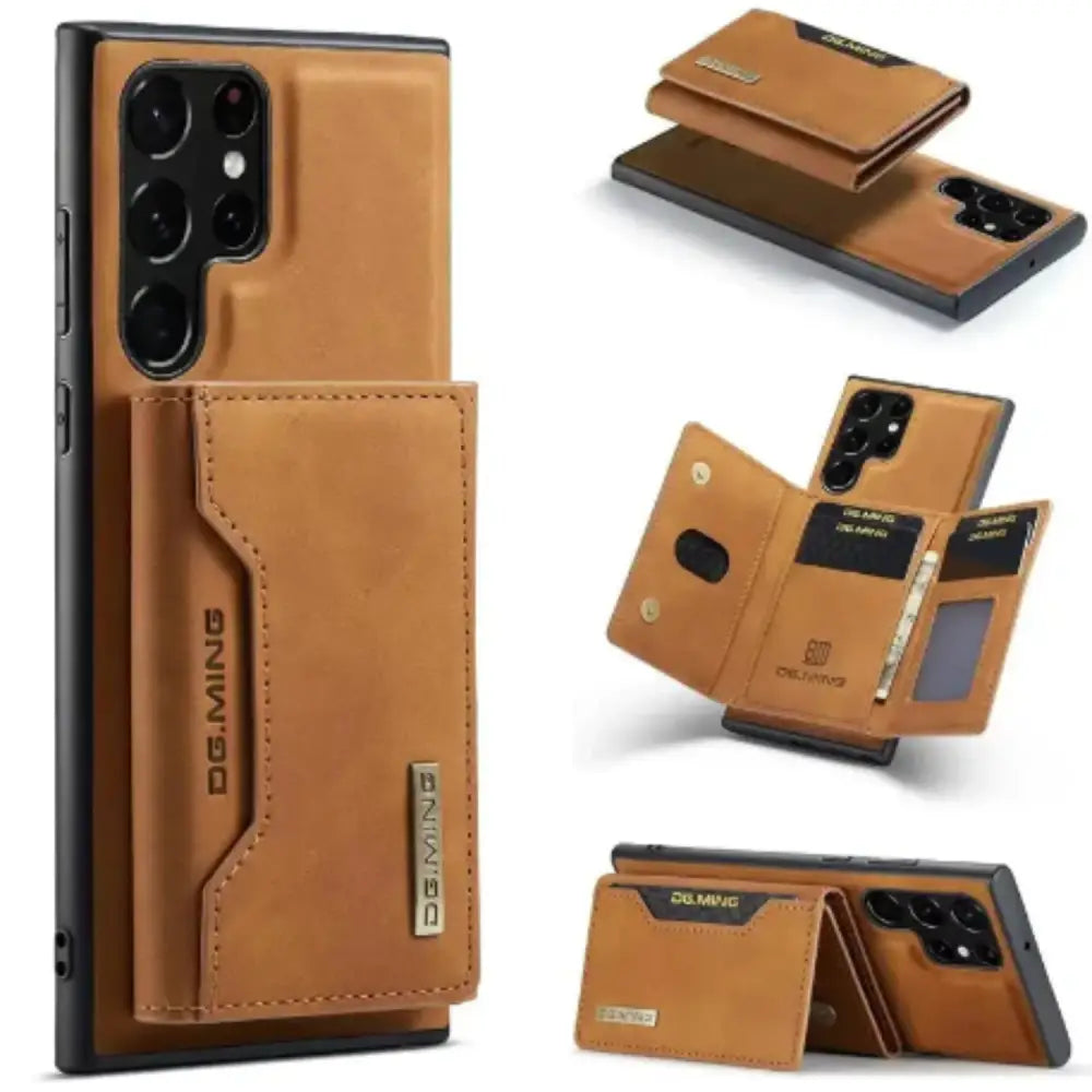 M2 Magnetic Leather Case for Samsung (Brown with Bag)