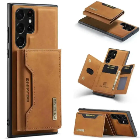 M2 Magnetic Leather Case for Samsung (Brown with Bag)
