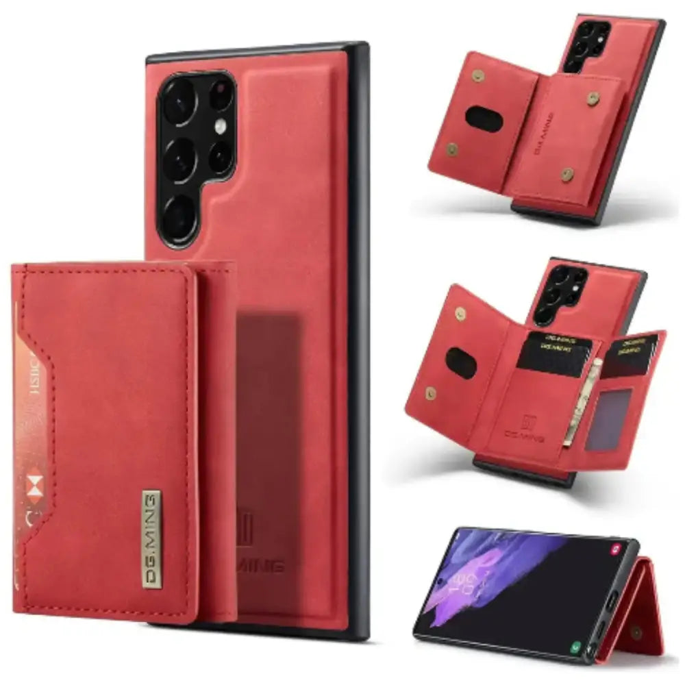 M2 Magnetic Leather Case for Samsung (Red with Bag)
