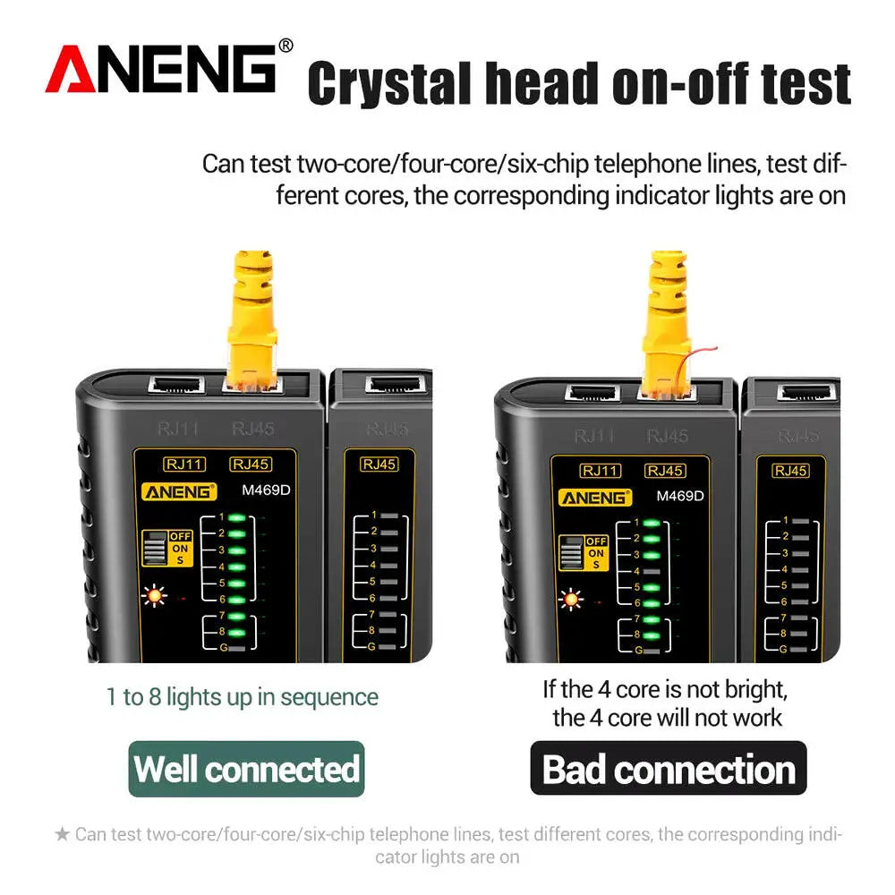 M469D Professional Network Cable Tester for RJ45 RJ11 RJ12 CAT5 and UTP - Essential Tool for Cable Diagnostics