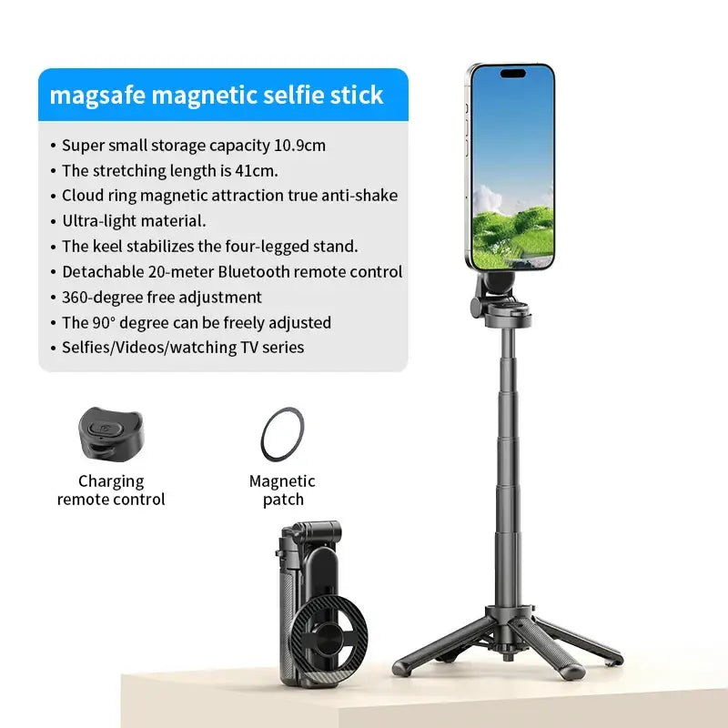 Magnetic 360° Selfie Stick with Bluetooth & Foldable Stand - Black Magnetic - 9eight5